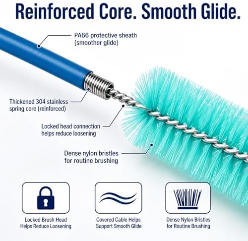 CPAP Cleaning Brush Set, 78.7 in Dual-Ended CPAP Hose Brush for 22 mm & 15 mm Tubing, Tube Cleaning Brush & Hose Cleaner Brush with Detail Brush for Mask