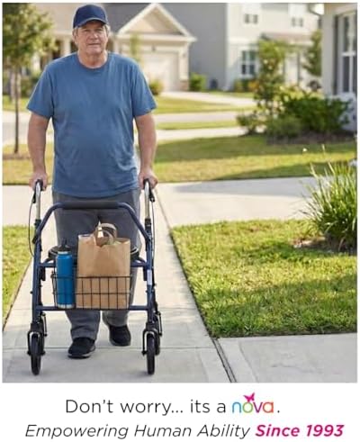 NOVA Mighty Mack Heavy Duty Bariatric Rollator Walker, Rolling Walker with 500 lb. Capacity, Locking Hand Brakes, Padded Seat & Front Basket