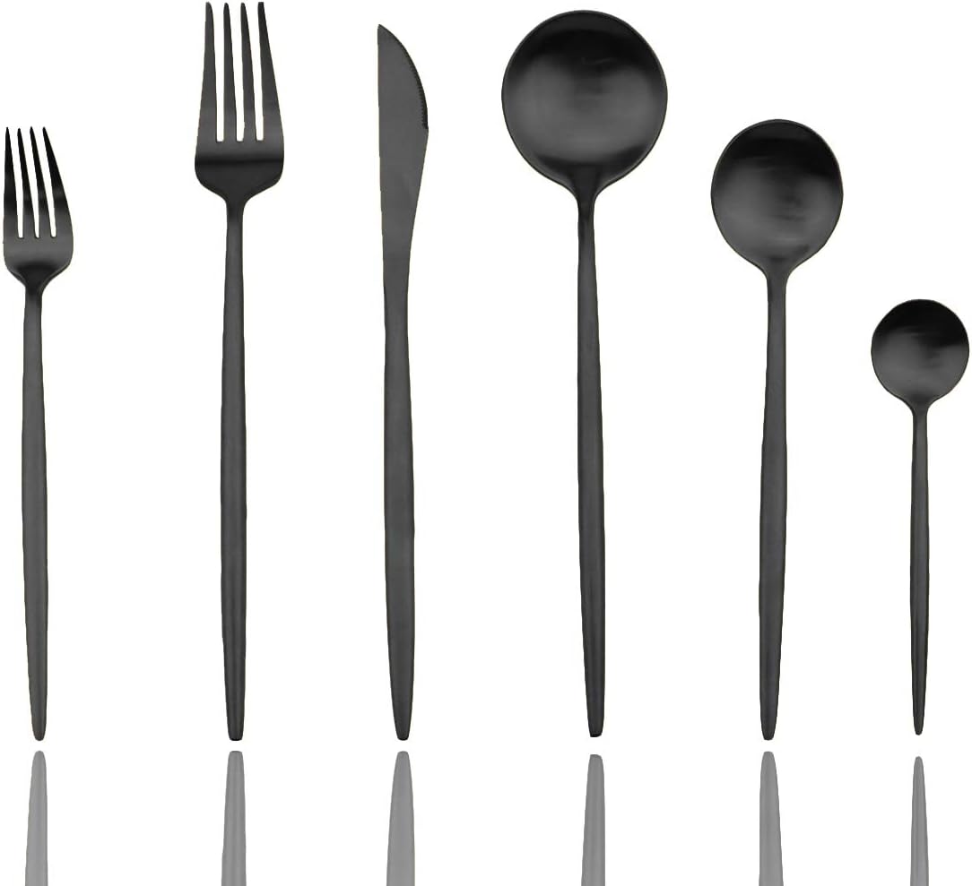 JASHII Luxury 18/10 Rainbow Flatware Set - 304 Stainless Steel Colorful Cutlery - 5-Piece Adaline Royal Modern Satin Finish for Birthday