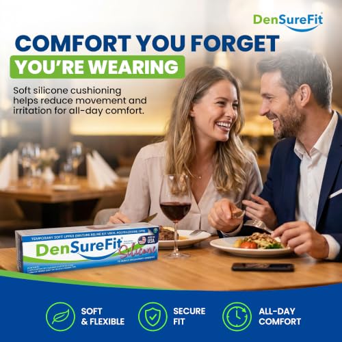 DenSureFit Lower Denture Reline Kit, Soft Silicone Liner | Soft silicone liner for loose lower dentures, helps improve fit