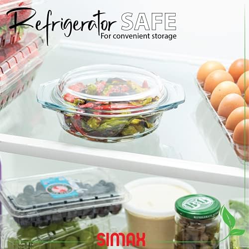 Glass Casserole Dish, Clear Glass Round Casserole Dish with Lid and Handles, 1 Quart Covered Bowl for Cooking, Baking, Serving, Microwave, Dishwasher