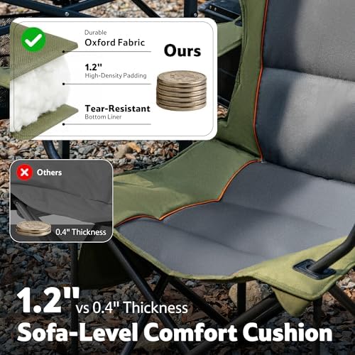 Naturehike Oversized Camping Chair with Cooler Bag, Heavy Duty Lawn Chair Support 450 LBS, Portable Padded Outdoor Folding Chair, 2 Pack