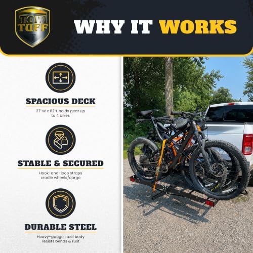 Hitch Cargo Carrier with Bike Rack, 500 lb Capacity, Black | Alloy Steel, Holds 4 Bicycles, 2" Receiver Fit, Rear Mount Design