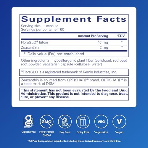 Pure Encapsulations Lutein & Zeaxanthin - Supports Overall Vision* - Maintains Macular Pigment & Eye Health* - Antioxidant Support* - Vegan-Friendly & Non-GMO - 60 Capsules | Supplement to Support Overall Vision Function and the Macula*, Supports Optical…