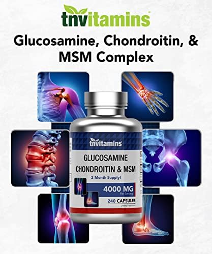 tnvitamins Glucosamine Chondroitin MSM Capsules, 240 Count | 4, 000 mg Per Serving | 2, 000 mg Glucosamine Sulfate 2KCl + 2
