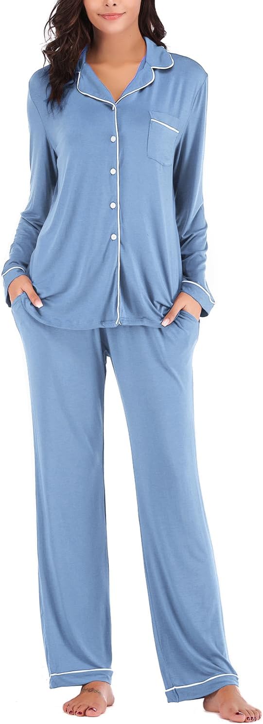Aamikast Women's Pajama Sets Long Sleeve Button Down Sleepwear Nightwear Soft Pjs Lounge Sets