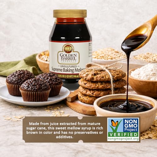 Golden Barrel Unsulfured Blackstrap Molasses, Bulk 128 oz Jug, Rich Robust Molasses for Baking, Cooking & Marinades