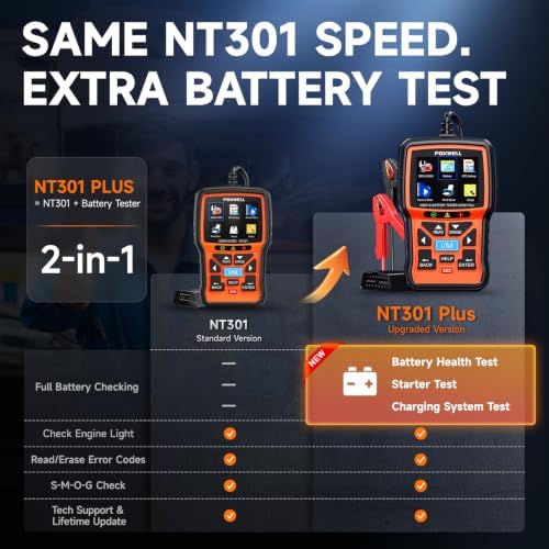 FOXWELL NT301 Plus 2-in-1 OBD2 Scanner & 12V Car Battery Tester