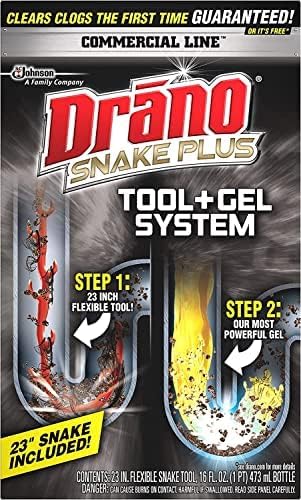 Drano Snake Plus Tool and Gel System, Drain Snake with Drain Clog Remover Gel, Unclogs and Removes Hair and Blockages