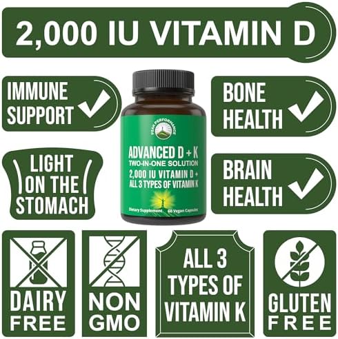 Peak Performance Advanced Vitamin D 2000 IU with All 3 Types of Vitamin K | Vitamin D3 and Vitamin K2, K1, MK-7 (MK7)