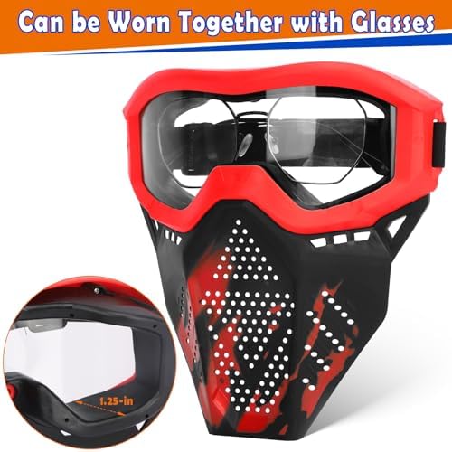 POKONBOY 2 Pack Tactical Mask with Goggles Compatible with Nerf Rival , Apollo, Zeus, Khaos, Atlas, & Artemis Blasters Rival Mask Red & Blue