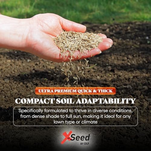 X-Seed Ultra Premium Quick and Thick Lawn Seed Mixture – Rapid Germination for Any Lawn, Dense Coverage in Sun to Shade, High-Traffic Areas, Fescue, Kentucky Blue, & Perennial Ryegrass Blend, 3lb Bag