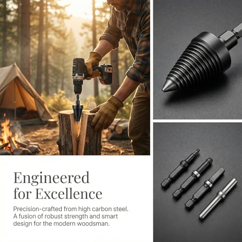 6 Pcs Wood Splitting Drill Bit Set Includes 38mm/45mm Dual Sizes + 4 Adapters, Compatible with Rotary Hammer/Impact Drill/Cordless Drill