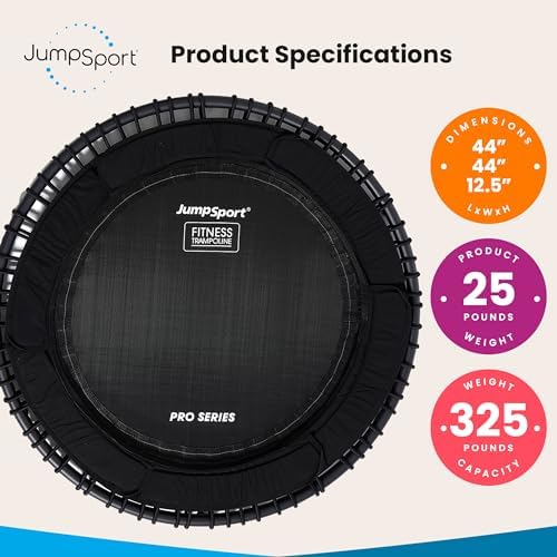 JumpSport 550 Workout Rebounder for Adults, 44" | PRO CE | Mini Exercise Fitness Trampoline Jumper with Cables | Black