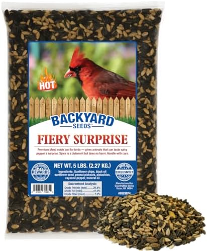 CountryMax Backyard Seeds Fiery Surprise Spicy Bird Seed Blend – Hot Cayenne Pepper Bird Seed – Squirrel Resistant Wild Bird Food (14 Pounds)