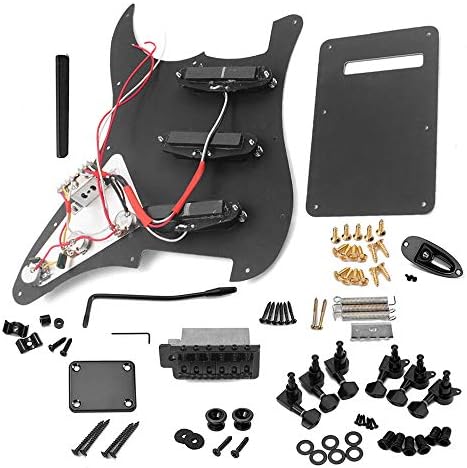 ST Electric Guitar DIY Kit Prewired Pickguard SSS Black | No-solder prewired pickguard. SSS Alnico pickups, 5-way switch. Tremolo bridge