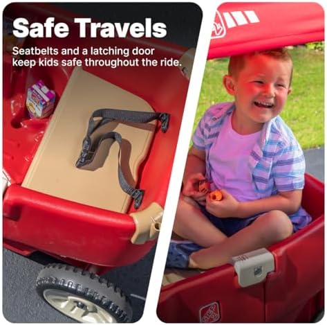 Step2 All Around Canopy Wagon, Kids Ride On Toy, Stroller Substitute, Includes Seat Belts, Made of Durable Plastic, Max Weight 75 lbs.