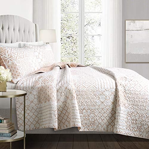 Lush Decor Monique 3 Piece Reversible Print Pattern Blue Quilt Set - Full Queen
