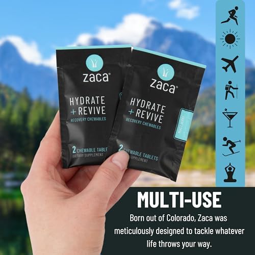Zaca Recovery Chewable Supplement | Hydrate + Revive | 6 Packs = 12 Tablets | Party, Travel, Exercise & Altitude | Sugar Free, Gluten Free, Artificial Ingredients Free