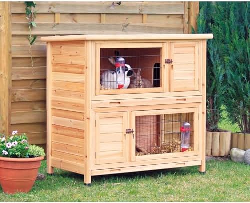 Trixie 2-Story Rabbit Hutch with Retreat Area, Non-Slip Ramp, Hinged Roof with Locking Arm, 4 Doors, 2 Metal Slide Latches, and Pull-Out Trays for Easy Cleaning