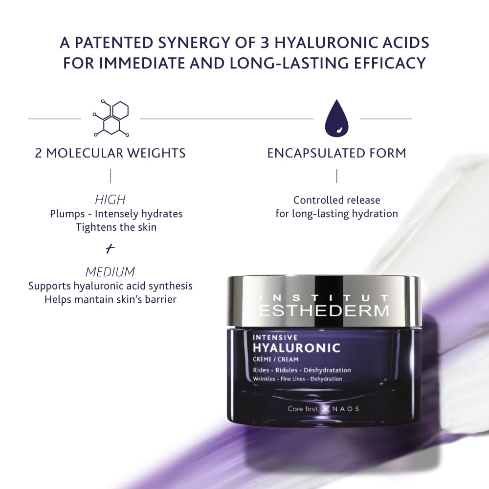 Institut Esthederm Intensive Hyaluronic Cream, Face Cream for Wrinkles, Fine Lines, and Dehydrated Skin, Face