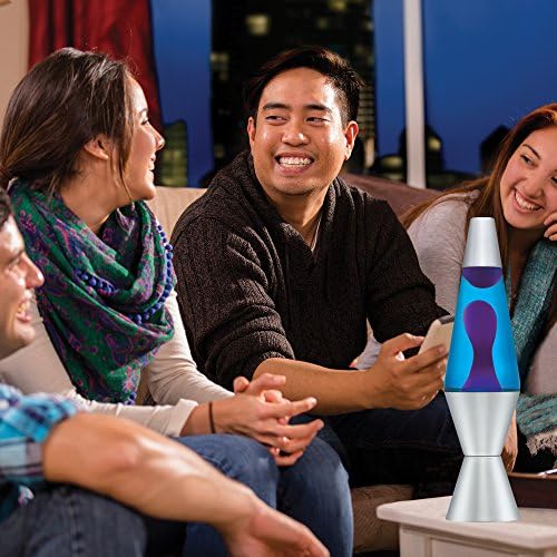 14.5-Inch Silver Base Lava Lamp with Purple Wax in Blue Liquid - 2118