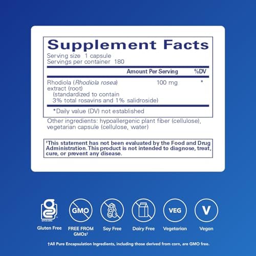 Pure Encapsulations Rhodiola Rosea - for Occasional Stress, Endurance & Fatigue Relief* - with Adaptogens - Gluten Free & Vegan - 90 Capsules | Hypoallergenic Supplement to Moderate Occasional Physical Stress and Discomfort*