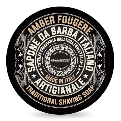 Goodfellas' Smile Amber Fougere Shaving Soap, Made in Italy | Builds Dense, Cushioning Lather For Smooth Razor Glide, Scented With Lavender