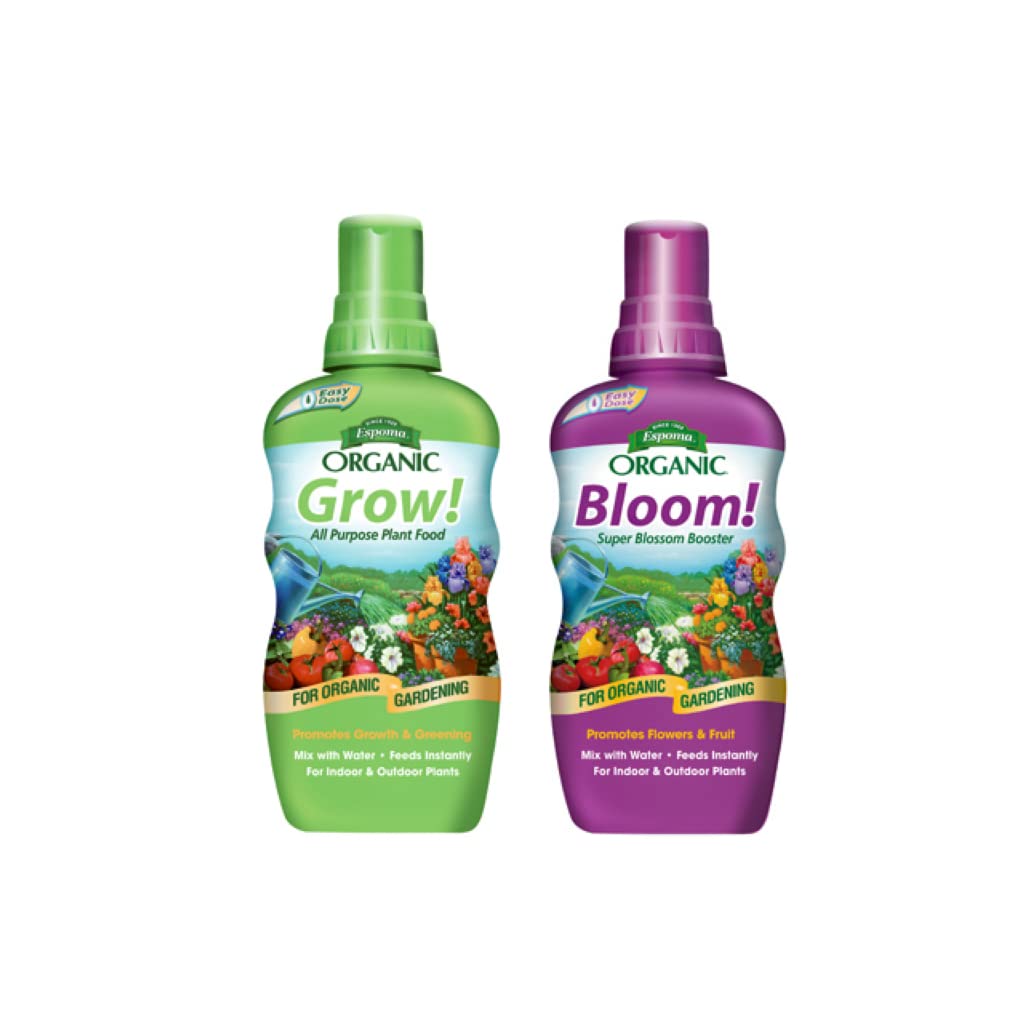 Espoma Organic Bloom Liquid Blossom Booster 16 Oz & Grow All-Purpose Liquid Plant Organic Food 16 Oz Concentrate