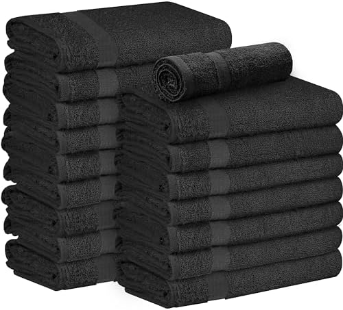 ZOYER Cotton Salon Towels - Gym Towel - Hand Towel - (24 Pack, Black) Not Bleach Proof -15 inches x 25 inches - Ring Spun-Cotton