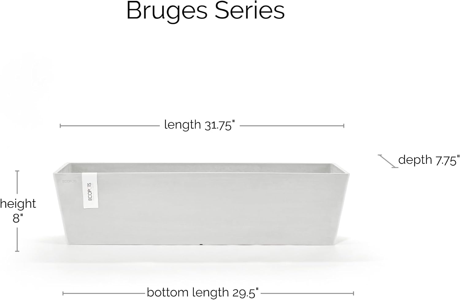 Ecopots Bruges Rectangular Flower Planter, Grey, 21.5" | Modern Style, Durable Recycled-Based Composite Construction, Weather and UV-Resistant, for Indoor/Outdoor Use