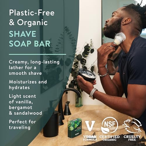 Badger Shaving Soap Puck, Organic Moisturizing Shave Soap Bar, Rich Lasting Lather, Light Natural Scent