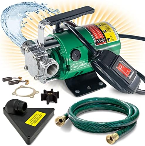 SumpMarine Water Transfer Pump, 115V 330 Gallon Per Hour - Portable Electric Pump with 6' Hose Kit, Remove Water From Pools, Rain Barrel, Aquariums