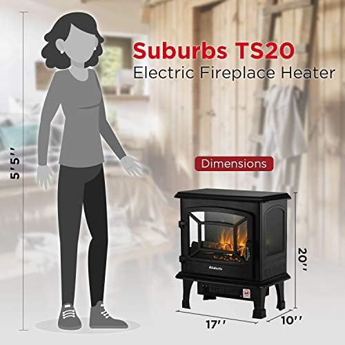 TURBRO Suburbs TS20 Electric Fireplace Heater, Freestanding Fireplace Stove with Realistic Dancing Flame Effect - CSA Certified - Overheating Safety Protection - Easy to Assemble - 20" 1400W Black