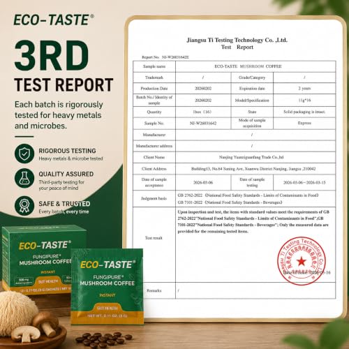ECO-TASTE Mushroom Coffee Mix for Focus, 12 Sachets
