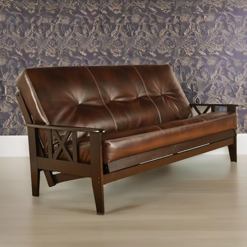 Full Size Camel Futon Cover Only Bonded Leather Premium Collection Fits 6-8 inch Futons Mattress (Havana)