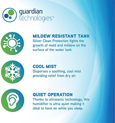 Pure Guardian H910BL Ultrasonic Cool Mist Humidifier, 14 Hrs. Run Time, 210 Sq. Ft. Coverage, Small Rooms, Quiet, Filter Free