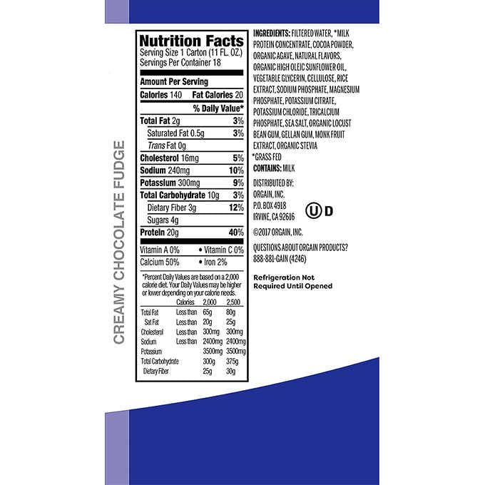 ORGAIN Organic Creamy Chocolate Fudge Drink, 11 FZ