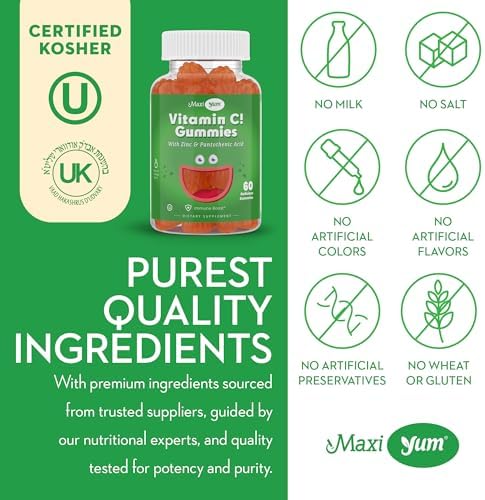 Maxi Health Vitamin C Gummies with Zinc – Vitamin C and Zinc Gummies for Kids & Adults – Immune Support + Respiratory Support – No Artificial