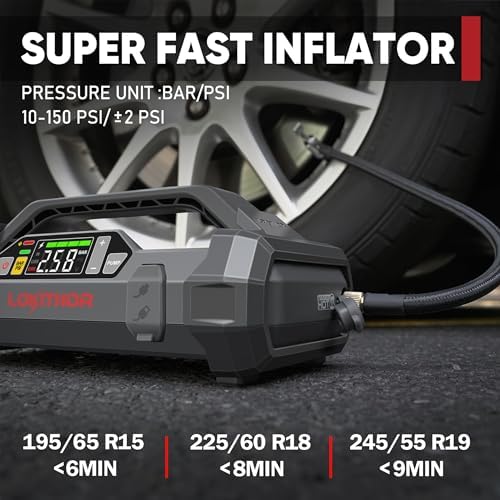LOKITHOR JA400 Jump Starter with Air Compressor(7.5L Gas & 5.5L Diesel) | 1750A 12V Portable Jumper Box | 150PS 40LPM Tire Inflator, Digital Display