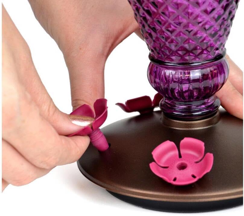 Perky-Pet Diamond Wine Top Fill Glass Hummingbird Feeder, 24 oz Capacity | Built-in Bee Guards for Outdoors, Purple Hanging Wild Bird Feeder