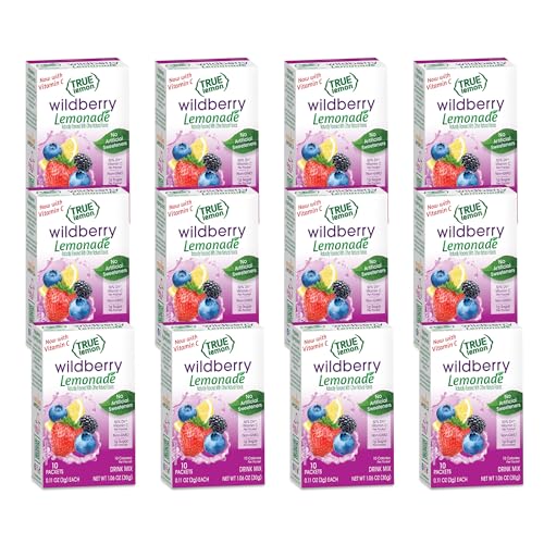 True Lemon Wildberry Lemonade Water Enhancer Drink Mix (12 Pack of 10 Count Boxes), Low Calorie Drink Mix Packets for Water