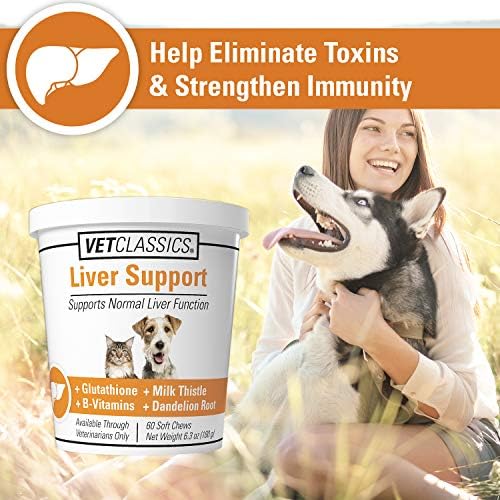 Liver Support Pet Health Supplement for Dogs, Cats – Liver Functions – B-Vitamins, Glutathione, Milk Thistle – Soft Tablets, Chews – 60 Chewable Tablets