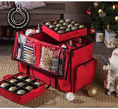 ZOBER All in One Christmas Ornament Storage Box & Decoration Container - Easy Access Removable Trays
