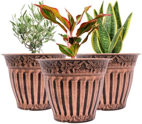Doric Order Inspired Set of 2 Fancy Plastic Planters 10X8 in Nursery Flowerpot for Indoor Outdoor Garden Patio Office Home Decor Long Lasting