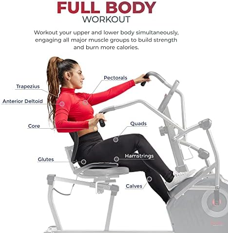 Sunny Health & Fitness Smart Recumbent Cross Trainer with Arm Exerciser | Dual Function Full-Body Workout, 8-Lvl Magnetic Resistance, Adjustable Seat