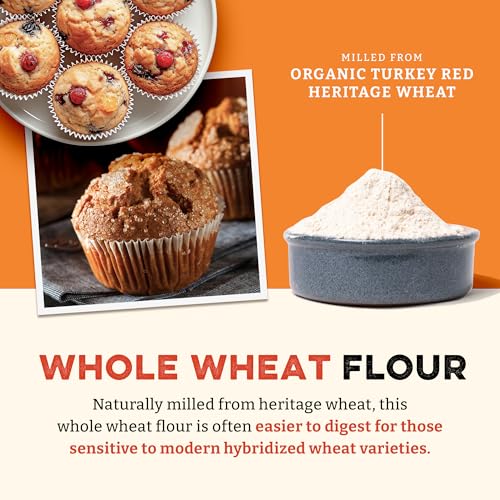 Sunrise Flour Mill Organic Heritage Whole Wheat Flour - 2 lbs | Easier to Digest with Less Bloating | No Bleaching or Bromating | Zero Additives
