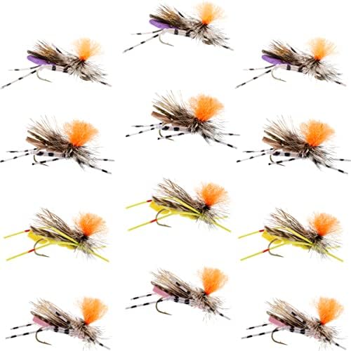 The Fly Fishing Place High Visibility Feth Grasshopper Dry Fly Collection Trout Fly Assortment - 1 Dozen Flies