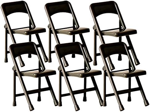 Set of 6 Black Plastic Toy Folding Chairs for Wrestling Action Figures | Build Complete Ringside and Backstage Scenes with 6 Functional Black