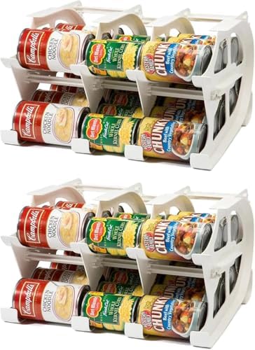 FIFO Countertop Mini Can Tracker Holds 30 Standard 10-24 Oz Can Sizes, White| Stackable & Adjustable Can Organizer for Pantry, USA Made, White